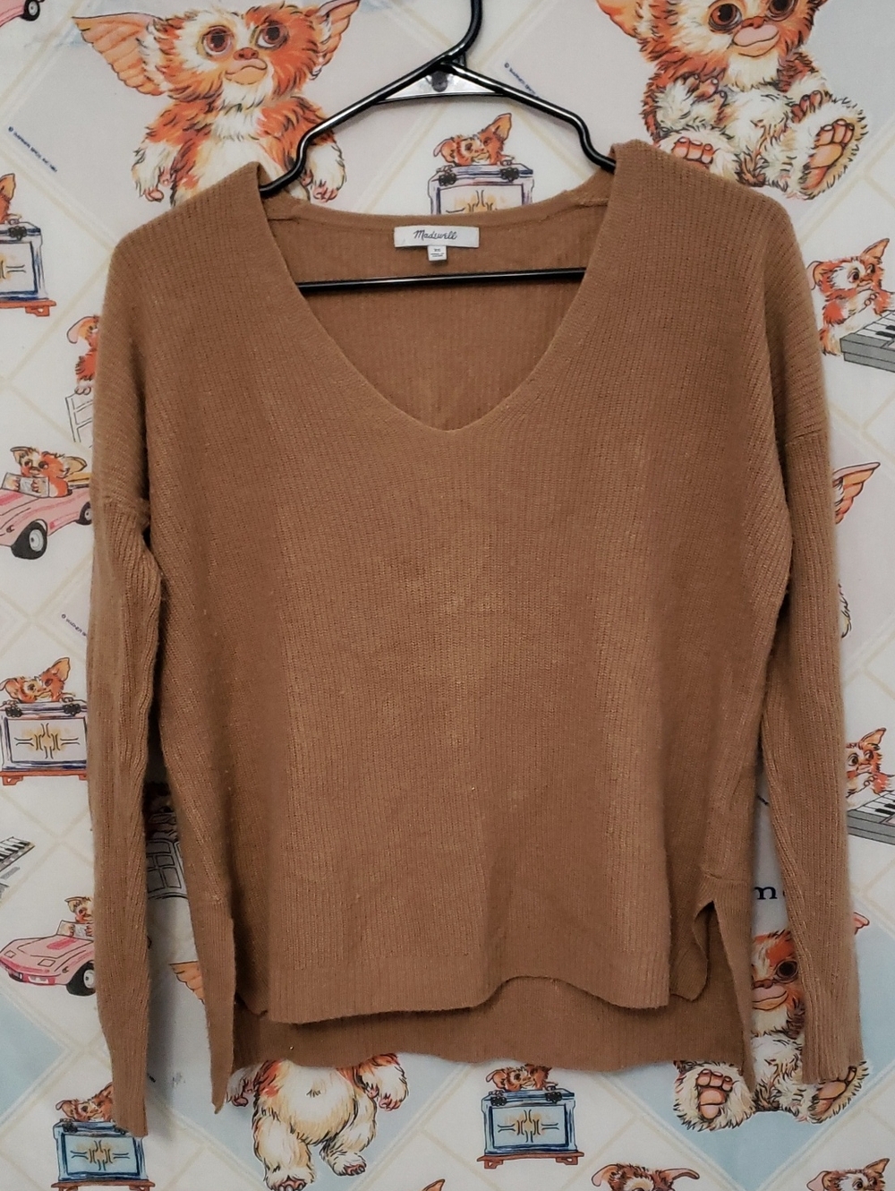 Madewell Camel V-Neck Lightweight Knit Sweater